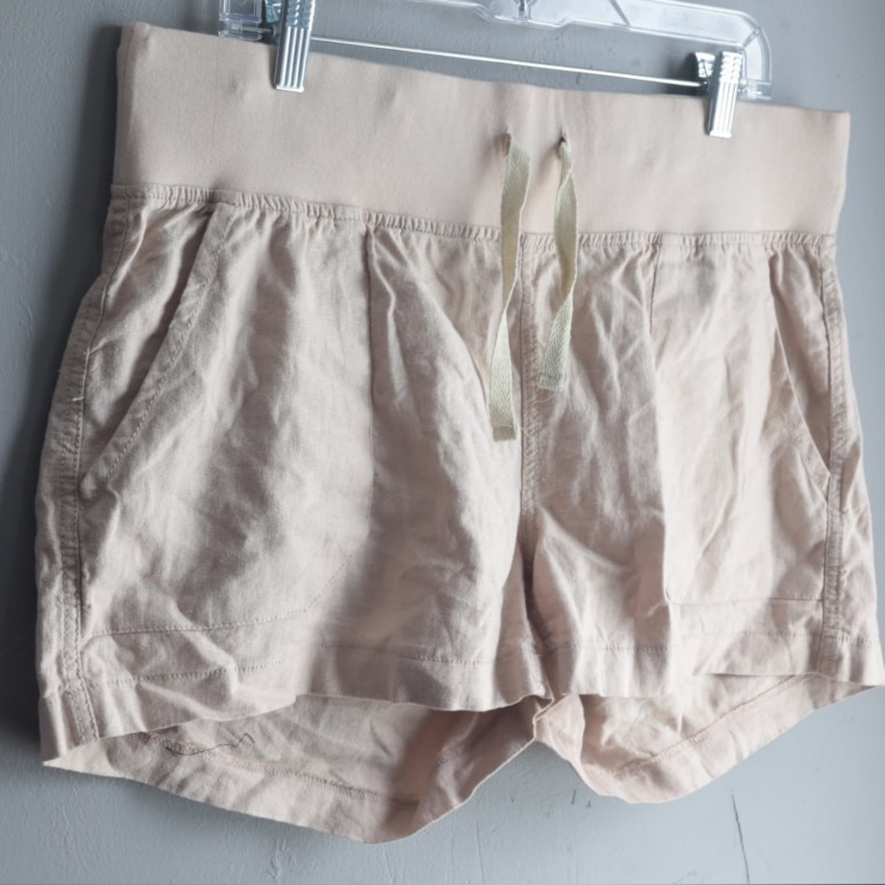 Angel Kiss Maternity Linen Blend Shorts Beige Sz XL Pregnancy‎ Motherhood